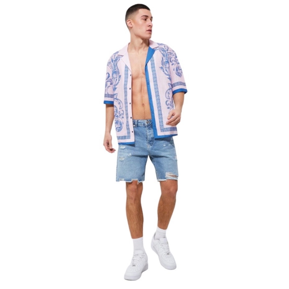 Boohoo Man Relaxed Fit Rigid Multi Rip Denim Shorts